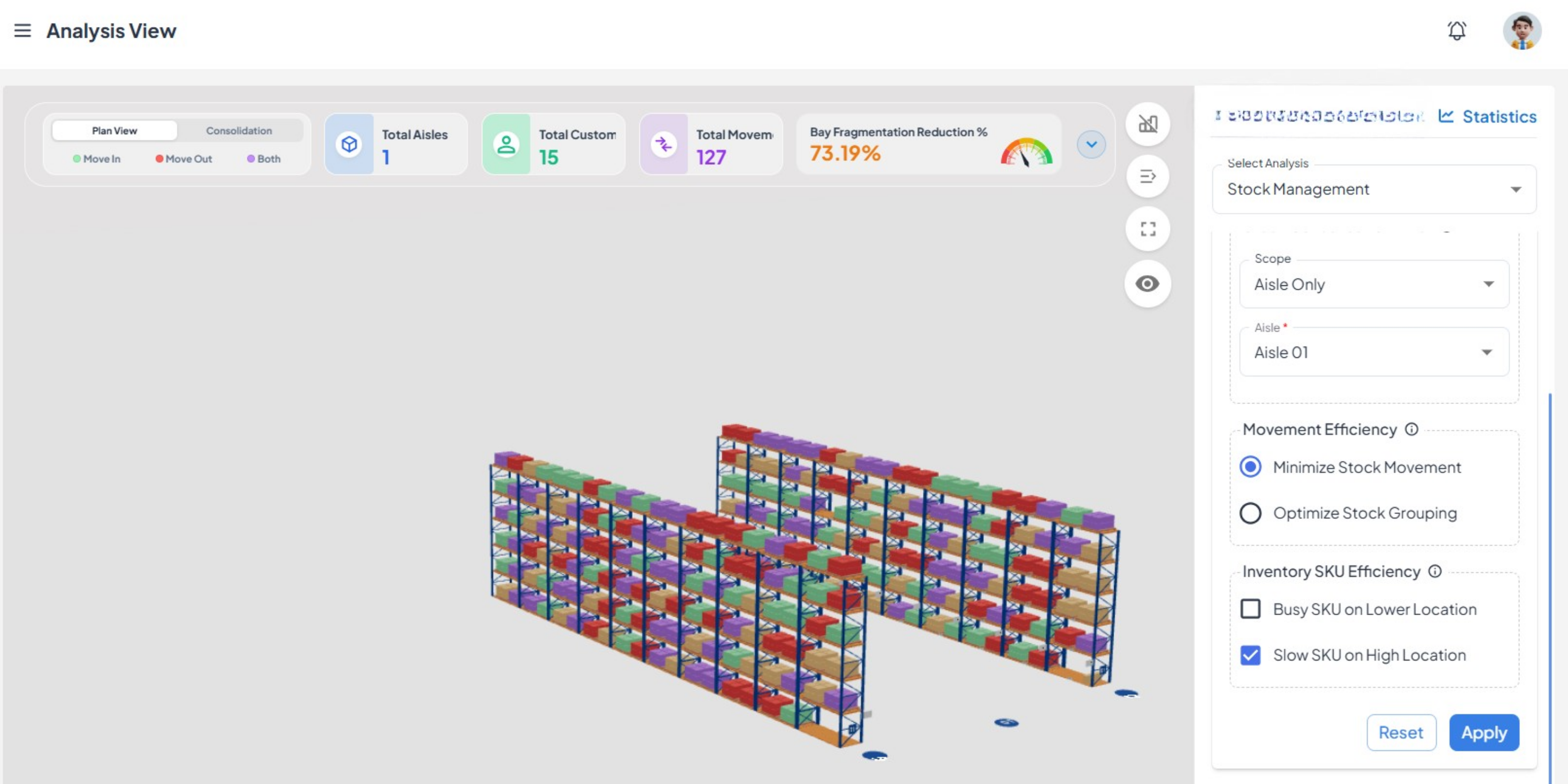 AI stock optimisation demo showing automated warehouse layout recommendations